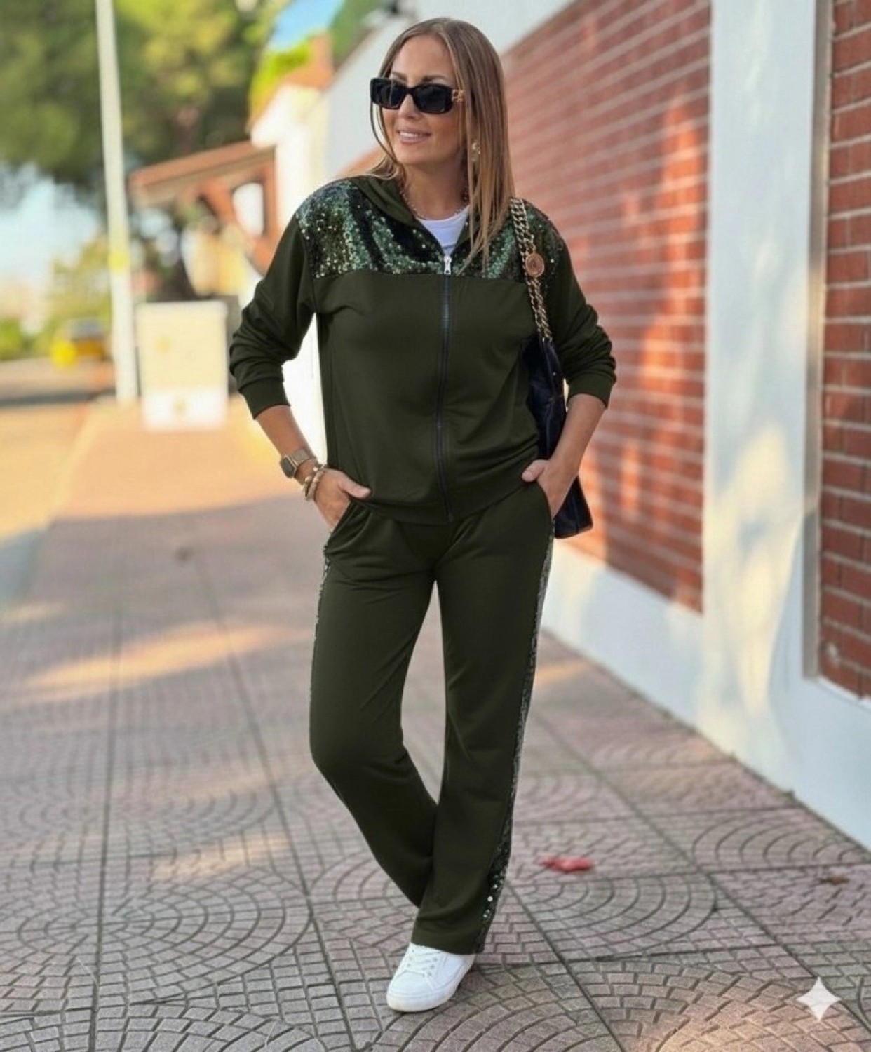 Pileli Store Kadın Uzun Kollu Önden Fermuarlı Pul Payetli Alt Üst Viskon Iki Iplik Takım görsel 3