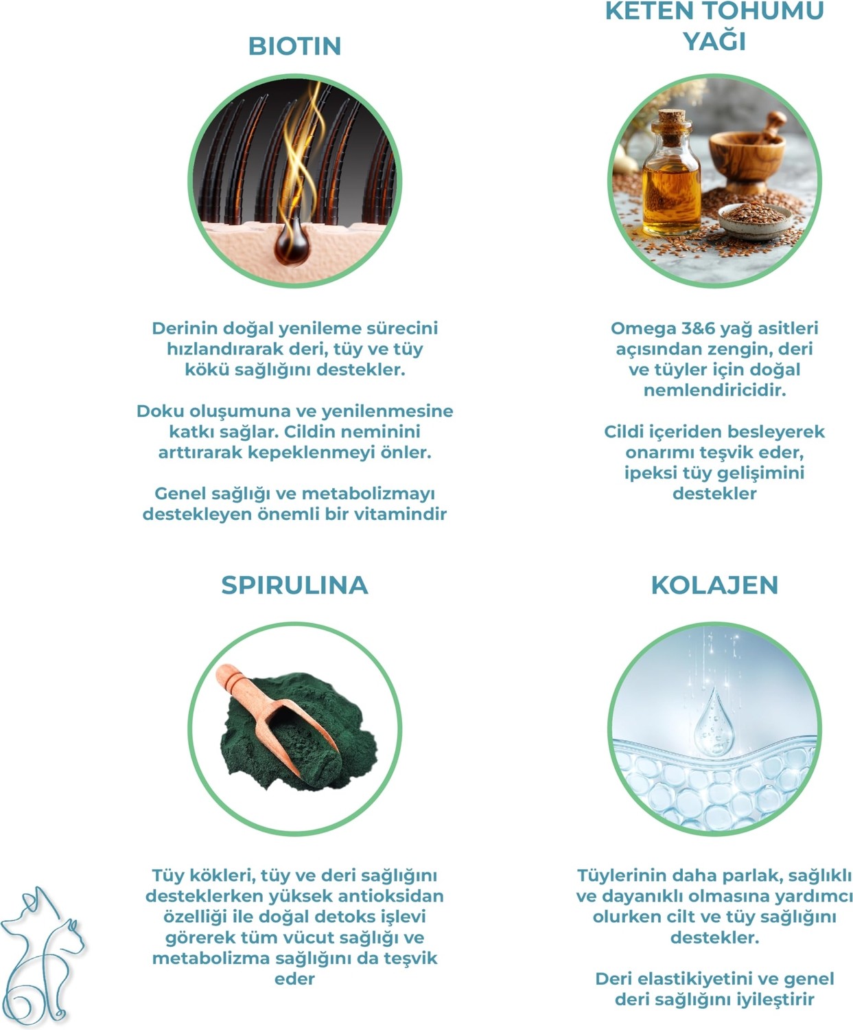 Aesco Kahu Naturals Biyotin & Kolajen Deri ve Tüy Sağlığı Kedi Maltı, Spirulina Içerikli, Tüy Dökülme Karşıtı 100 ml görsel 3