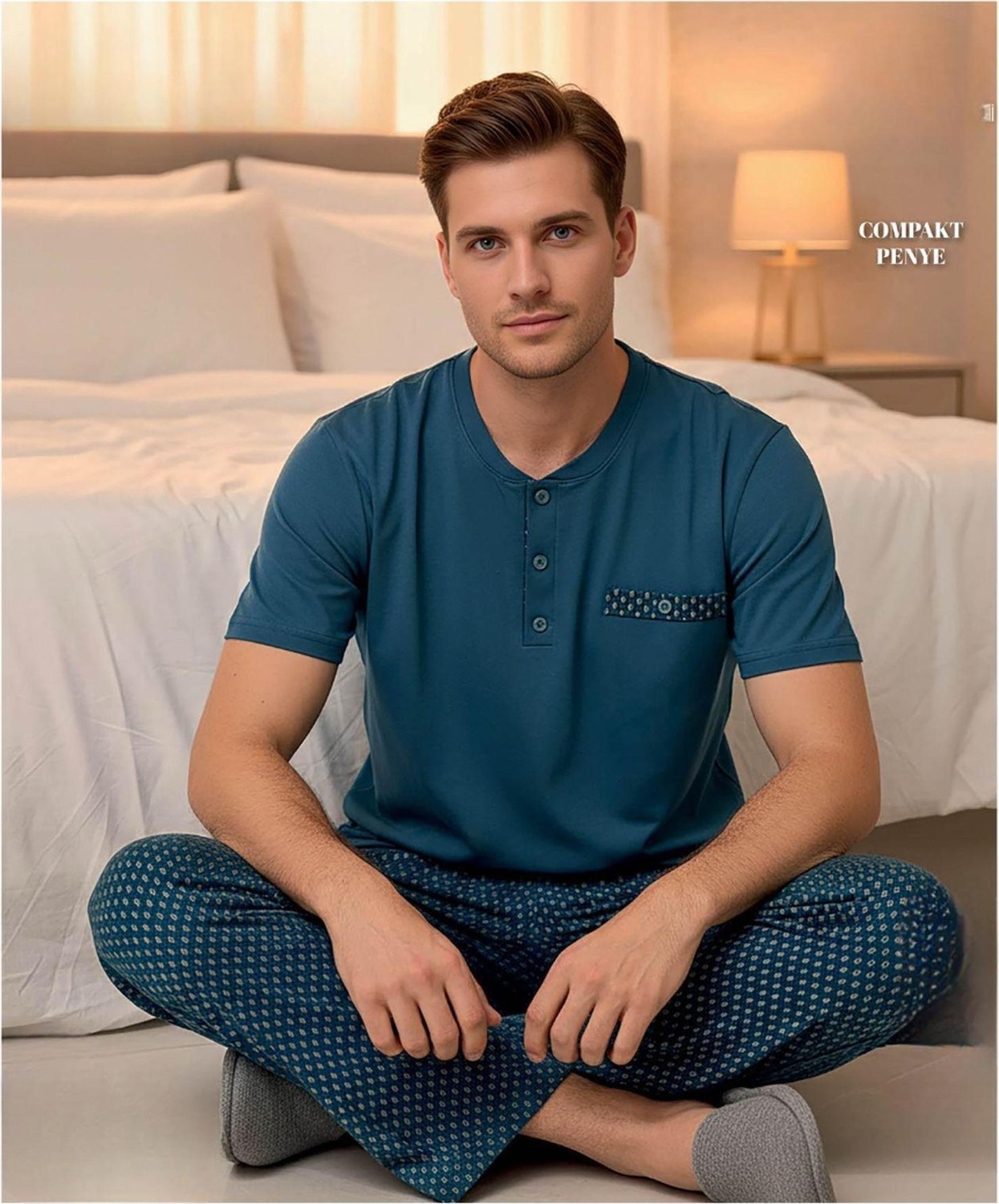 Arcan Erkek Düğme Yaka Kısa Kol Compact Penye Pijama Takımı 65130P - 1 Adet