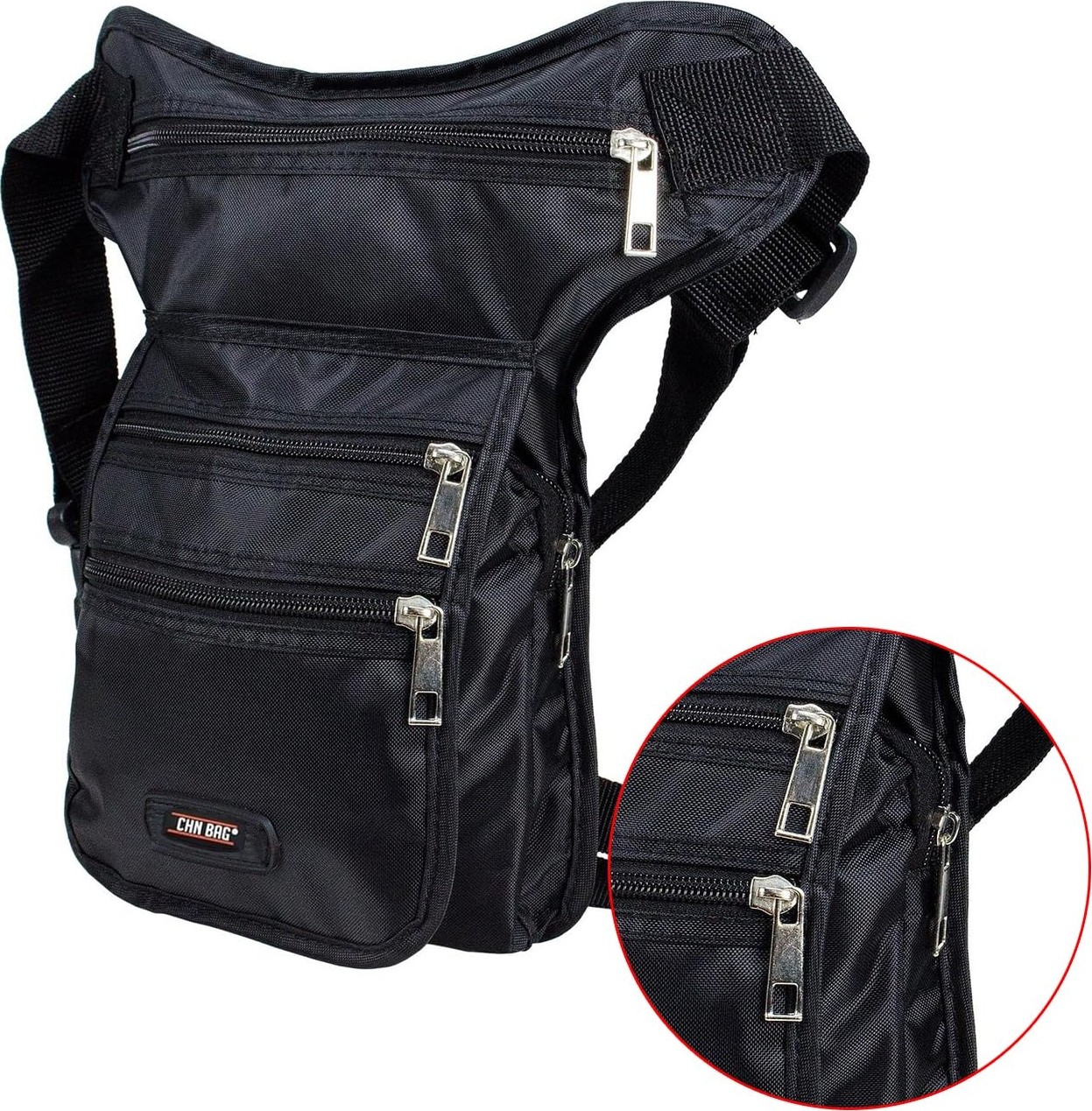 Aesco Coverzone Çok Gözlü Seyehat Spor Kullanımına Uygun Bel Bacak Omuz Göğüs Cepli Çok Bölmeli Motosiklet Bisiklet Yürüyüş ve Kamp Kullanımına Uygun Outdoor Çok Amaçlı Unisex Kadın ve Erkek Çanta Siyah görsel 3
