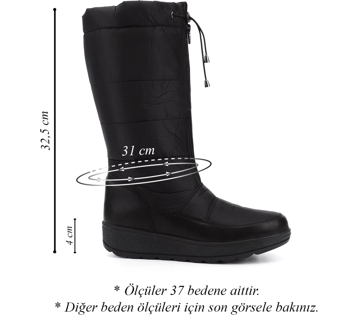 Resim GÖNDERİ Kadın Siyah Fermuarlı Kauçuk Taban Comfort Kar Botu 