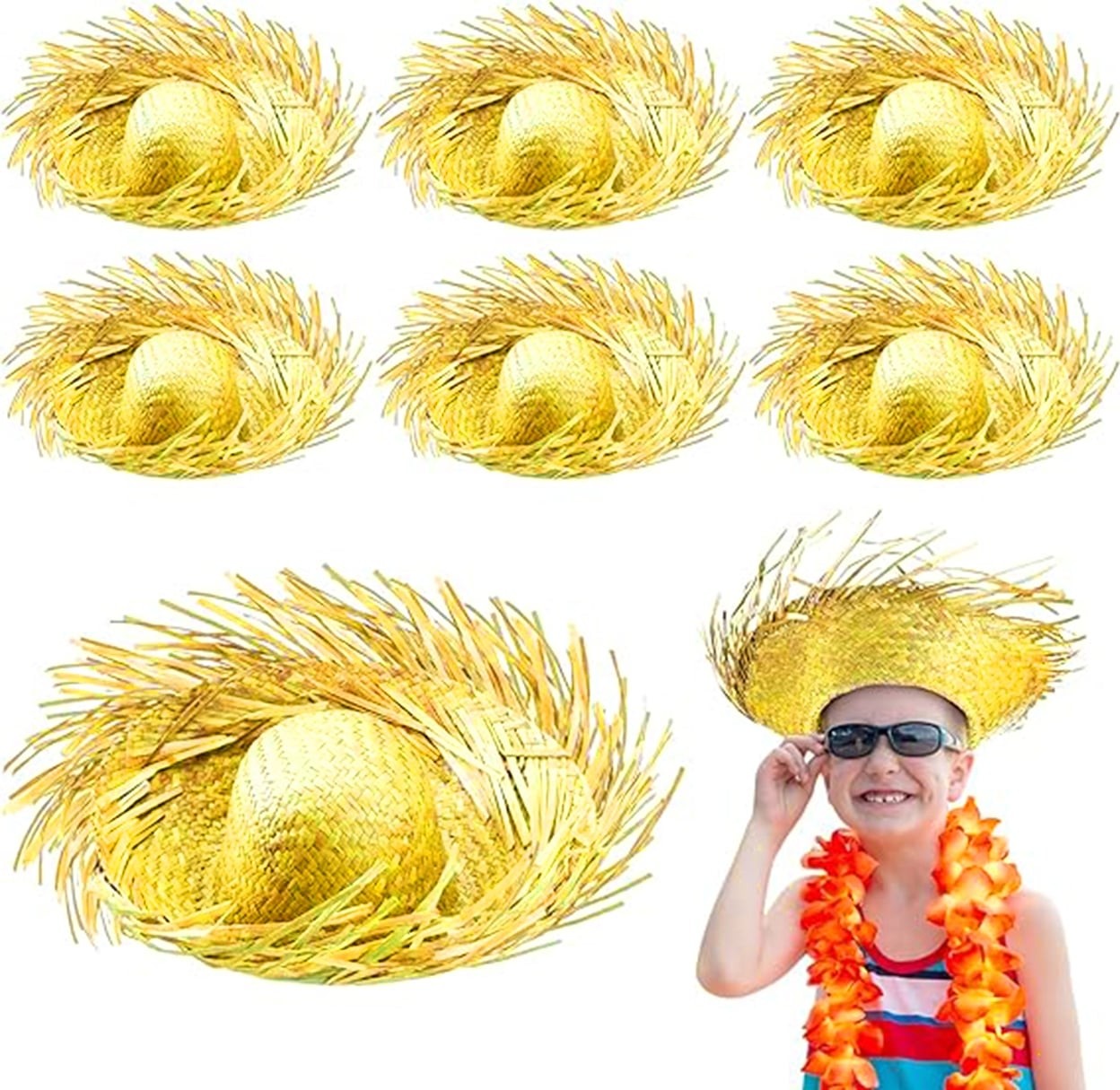TeknoKapsül Tropikal Parti Sarı Hasır Hawaii Şapkası 13X36 cm görsel 2