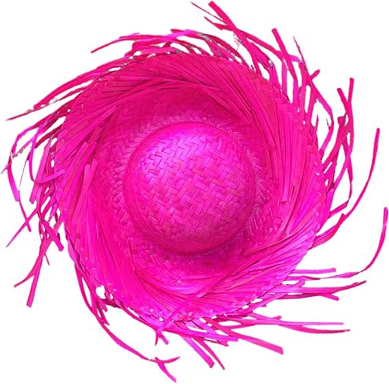 TeknoKapsül Tropikal Parti Pembe Fuşya Hasır Hawaii Şapkası 13X36 cm görsel 4
