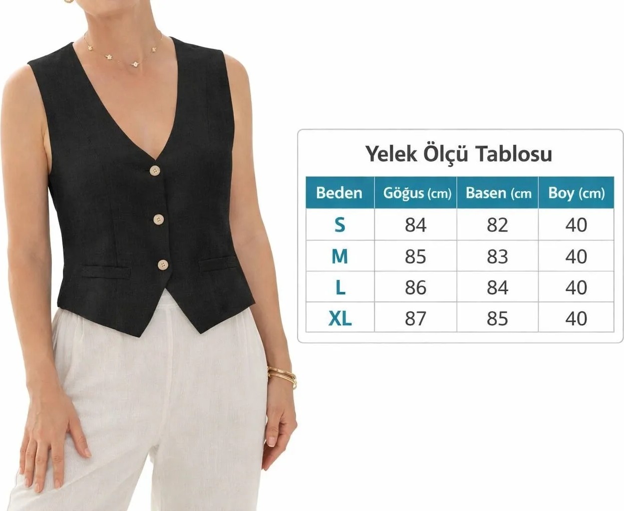 Sile Atelier Sıle Atelıer Siyah Düğmeli Kadın Yelek Şık Yazlık Xl görsel 3