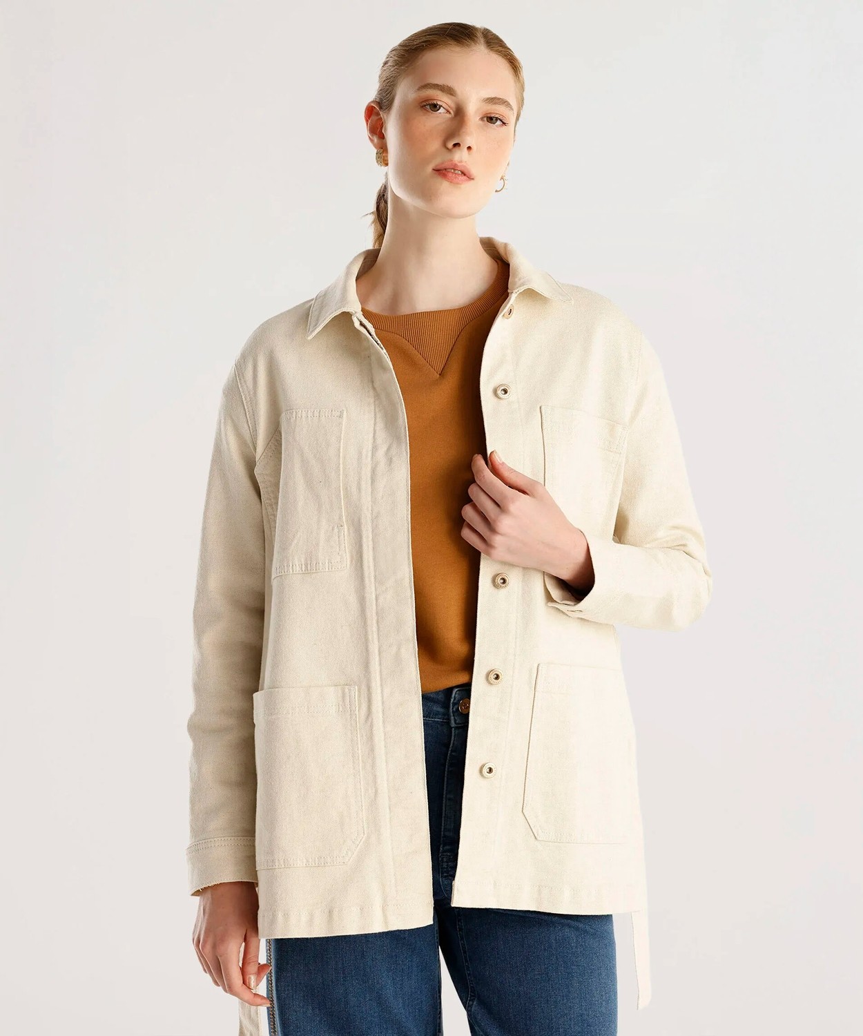 Yargıcı Cep Detaylı Kemerli Denim Pardösü görsel 2
