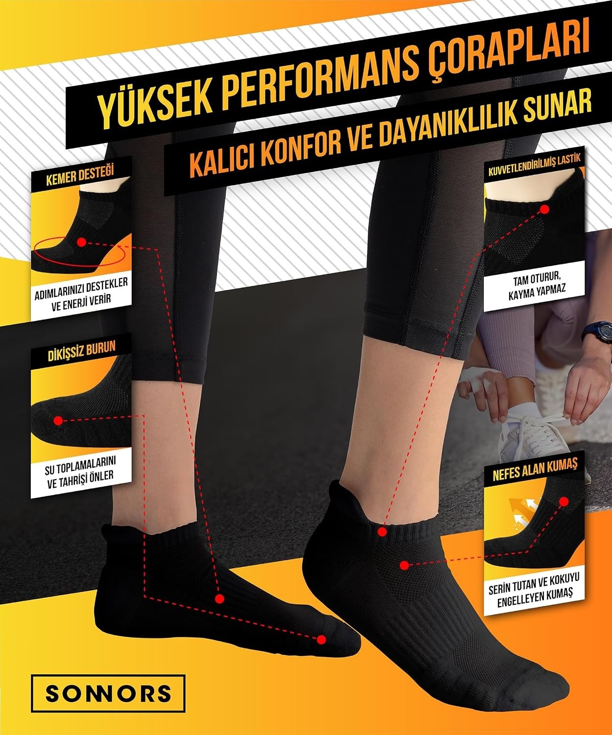 4 Çift Kadın Erkek Kısa Spor Çorabı - Bambu Hafif Nefes Alabilir Düşük Kesim Yastıklı Atle görsel 2