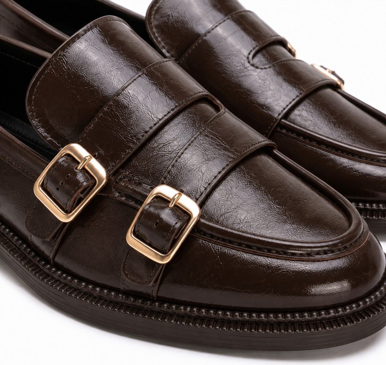 Patron Shoes Kadın Çift Tokalı Loafer Ayakkabı, Parlak Görünümlü Günlük Klasik Model görsel 6