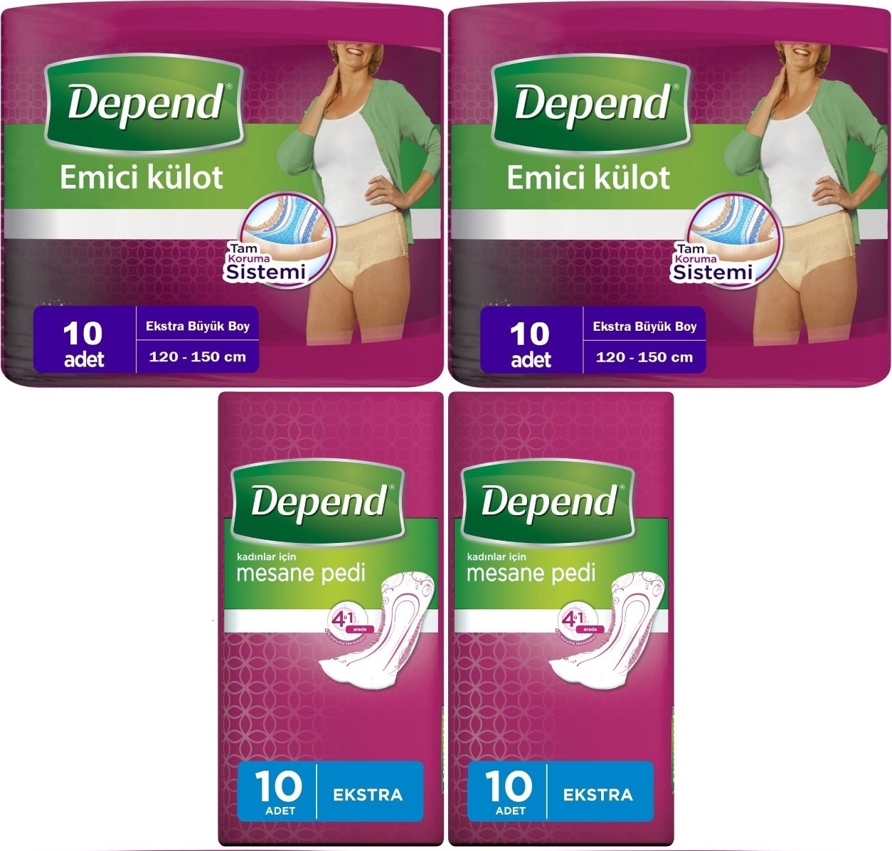 Depend Emici Külot Lohusa Pedi Xl - Kadın (10 Adet)+Mesane Pedi Kadın Ekstra (10 Lu) 4 Lü Set