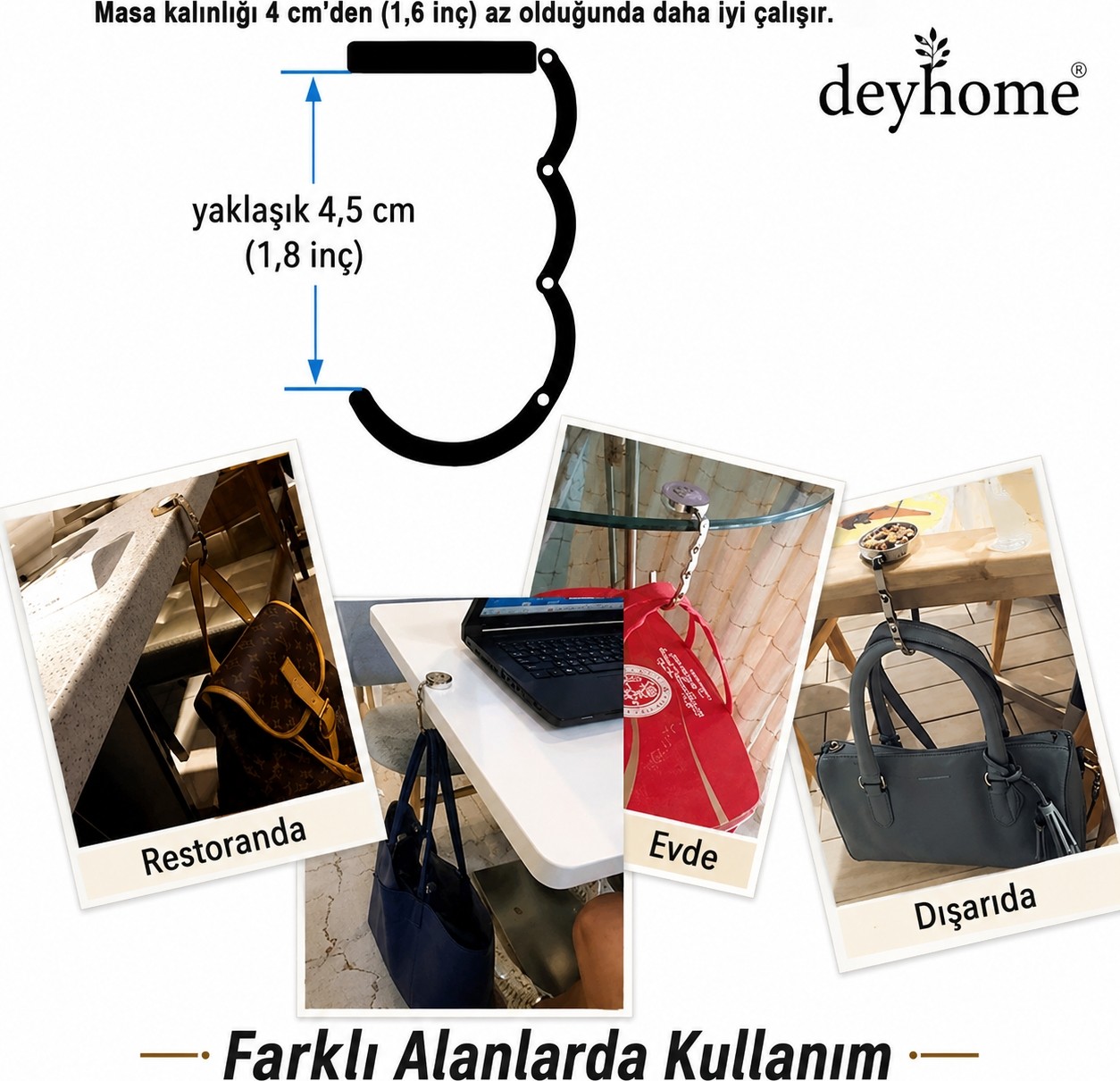 deyhome Katlanabilir Çanta Askı Aparatı Masa Kenarı Çanta Tutucu Taşınabilir Çanta Kancası Çanta Model görsel 5