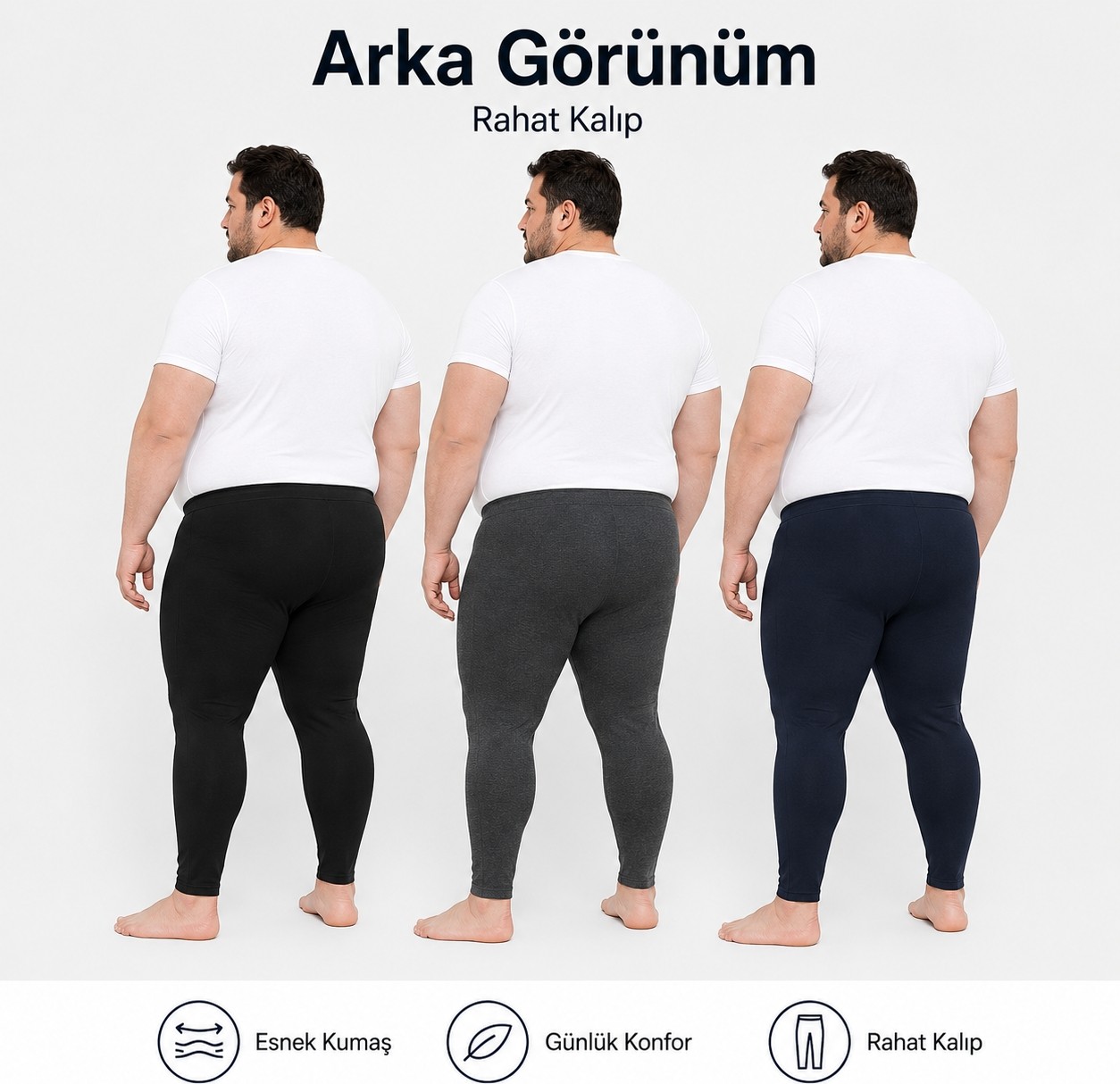 don-x | Erkek Battal Büyük Beden 3'renk Termal Kışlık Tayt Antrasit Lacivert Siyah ( 3ADET ) görsel 3
