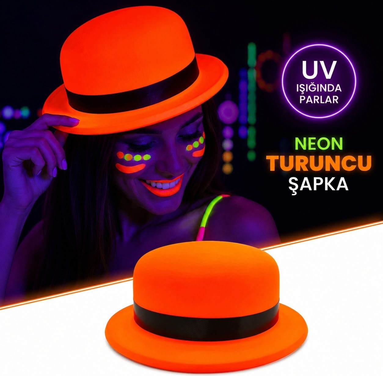 TeknoKapsül Neon Tcu Uv Parti Şapkası Plastik