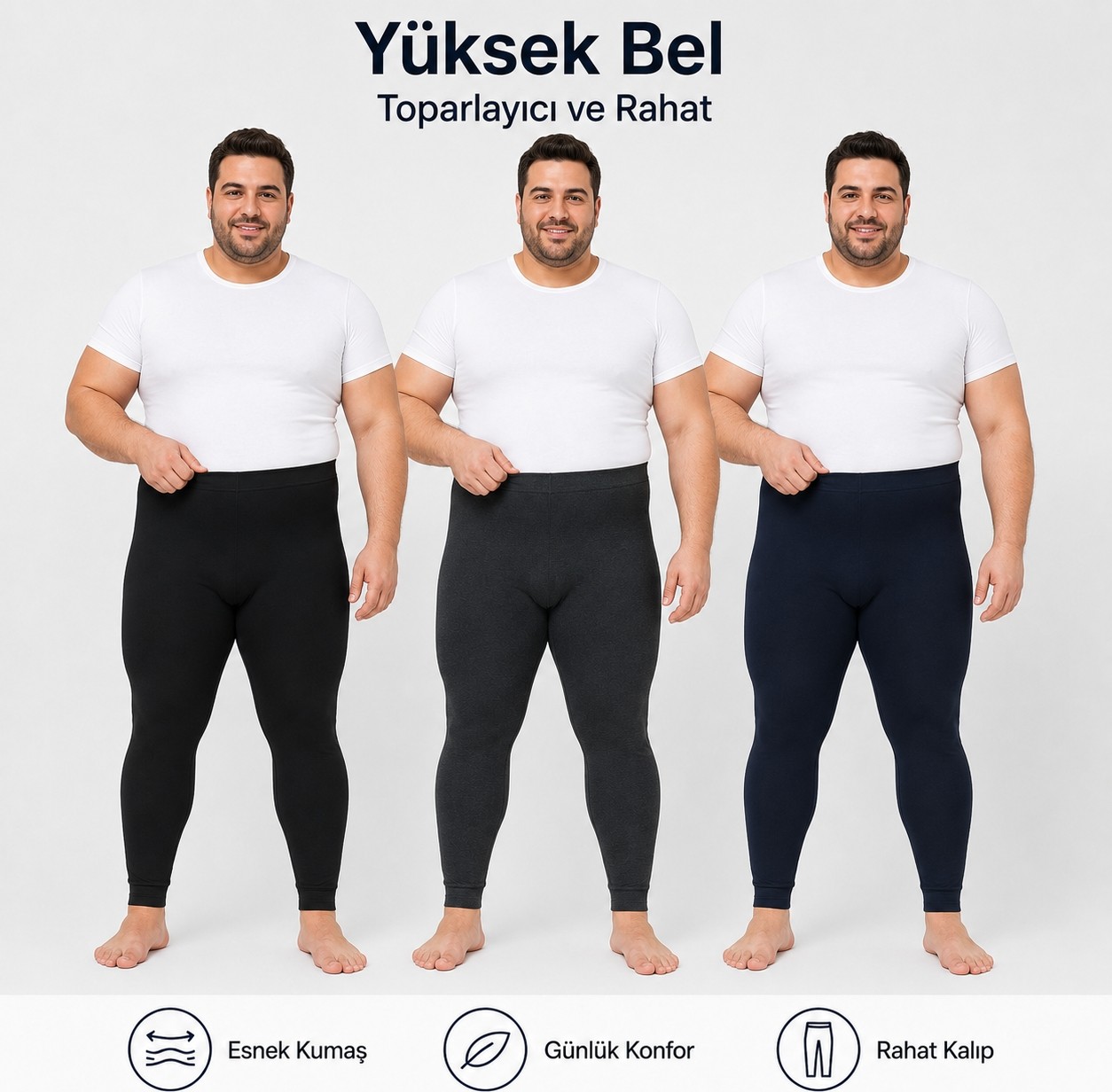don-x | Erkek Battal Büyük Beden 3'renk Termal Kışlık Tayt Antrasit Lacivert Siyah ( 3ADET ) görsel 5