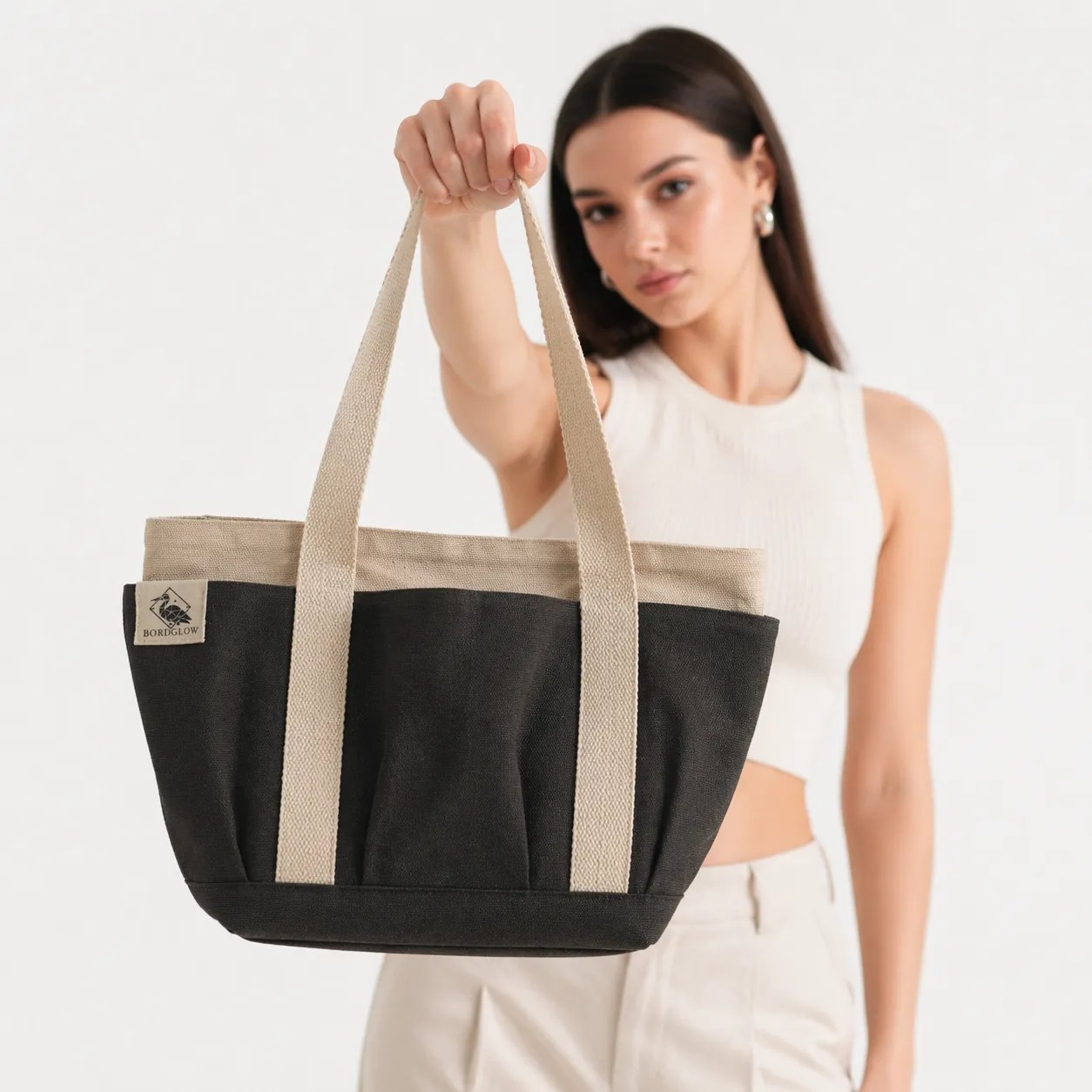 Bordglow PlusGlow Design Serisi, Füme-Gri Premium Kanvas Tote Bag | 9 cep - Fermuarlı (40x26x12 cm)