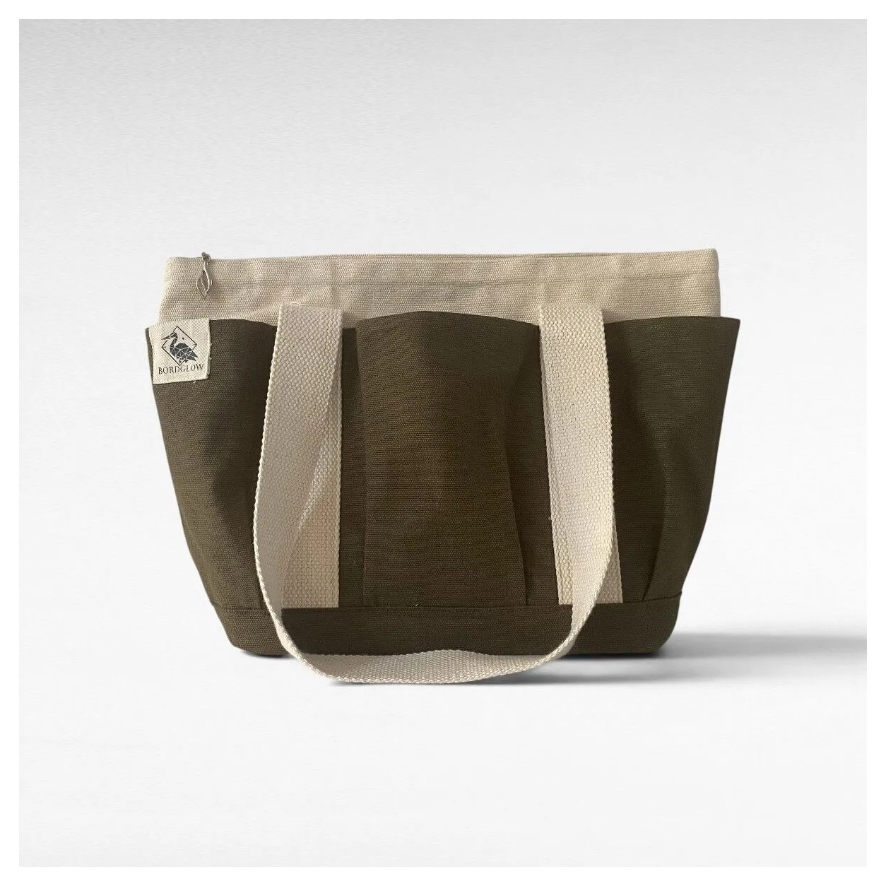 Bordglow PlusGlow Design Serisi, Füme-Gri Premium Kanvas Tote Bag | 9 cep - Fermuarlı (40x26x12 cm) görsel 3