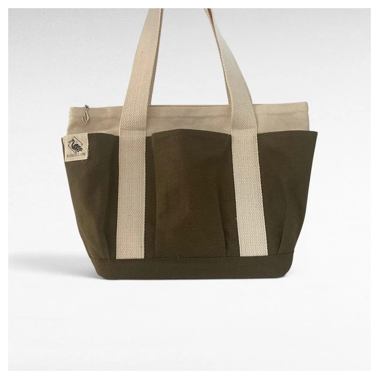 Bordglow PlusGlow Design Serisi, Füme-Gri Premium Kanvas Tote Bag | 9 cep - Fermuarlı (40x26x12 cm) görsel 4