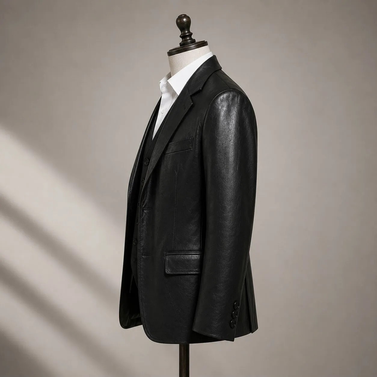 Moda Erkek Siyah Hakiki Kuzu Derisinden Düğmeli Cepli Düz Hakiki Deri Blazer Ceket görsel 2