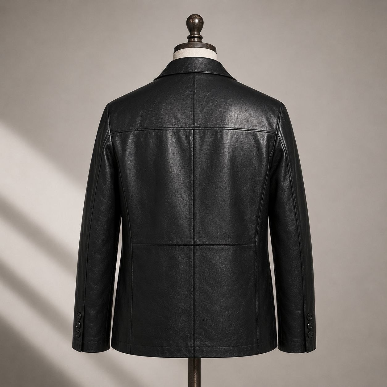 Moda Erkek Siyah Hakiki Kuzu Derisinden Düğmeli Cepli Düz Hakiki Deri Blazer Ceket görsel 3
