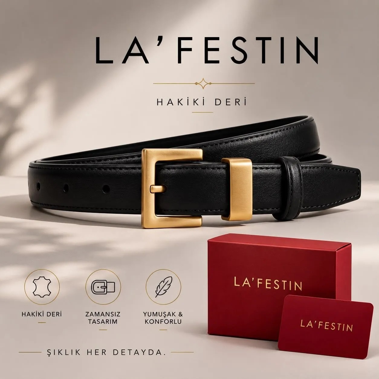 Lafestin Hakiki Deri Gold Toka Kadın Kemeri Pantolon Kemeri, Gömlek Kemeri görsel 5