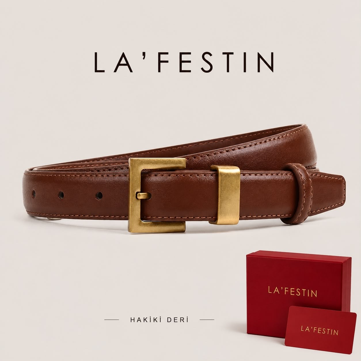 Lafestin Hakiki Deri Gold Toka Kadın Kemeri Pantolon Kemeri, Gömlek Kemeri