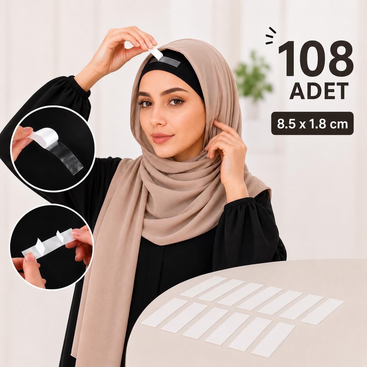 Jetfast 108 Adet Şeffaf Eşarp Sabitleyici Bant Şal Kaydırmaz Çift Taraflı Bant görsel 6