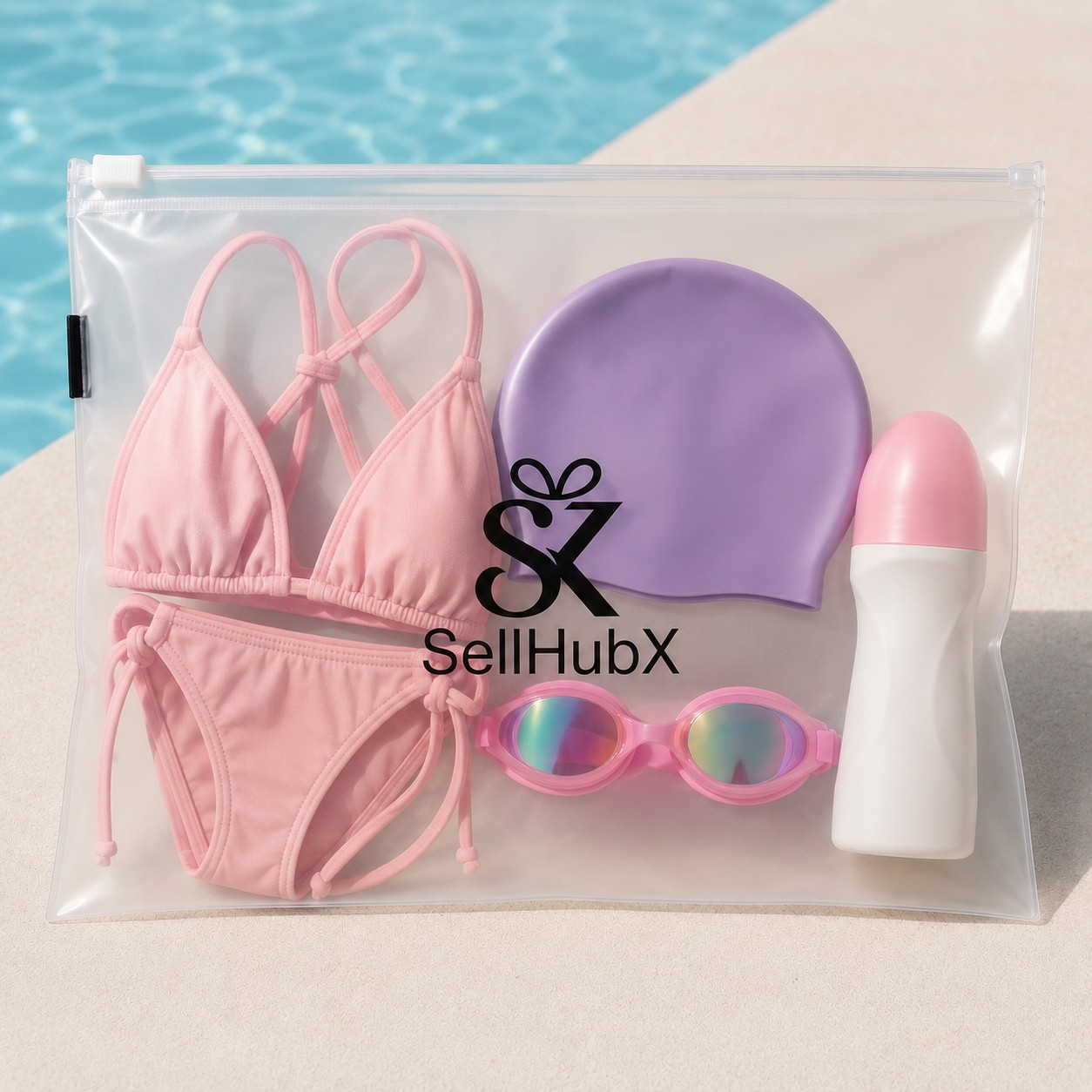 SellHubX 3'lü Fermuarlı Çok Amaçlı Düzenleyici Çanta Seti (30 x 26 Cm), Seyahat, Plaj, Valiz ve Günlük Kullanım Için Şeffaf Organizer