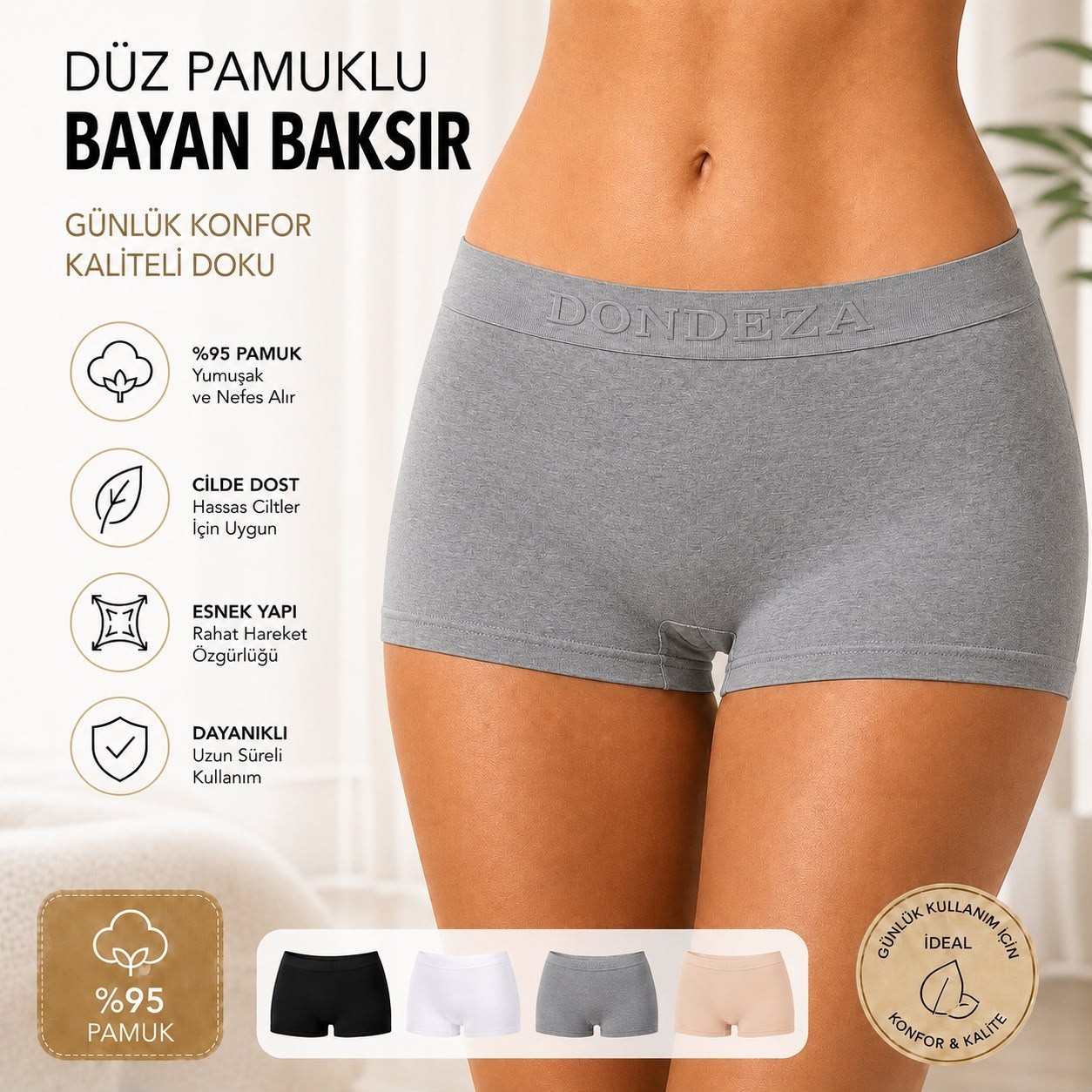 Qulat Dondeza %95 Pamuklu Bayan Boxer, Günlük Konfor, Esnek ve Nefes Alan Kumaş görsel 2
