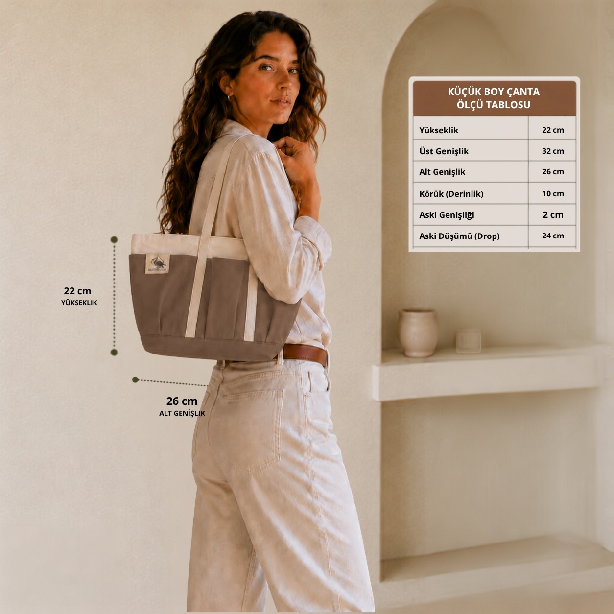 Bordglow Novaglow Design Serisi, Küçük Boy - Kahve - Premium Kanvas Çanta - Tote Bag | 9 Cep - Fermuarlı (32X22X10 Cm) görsel 2