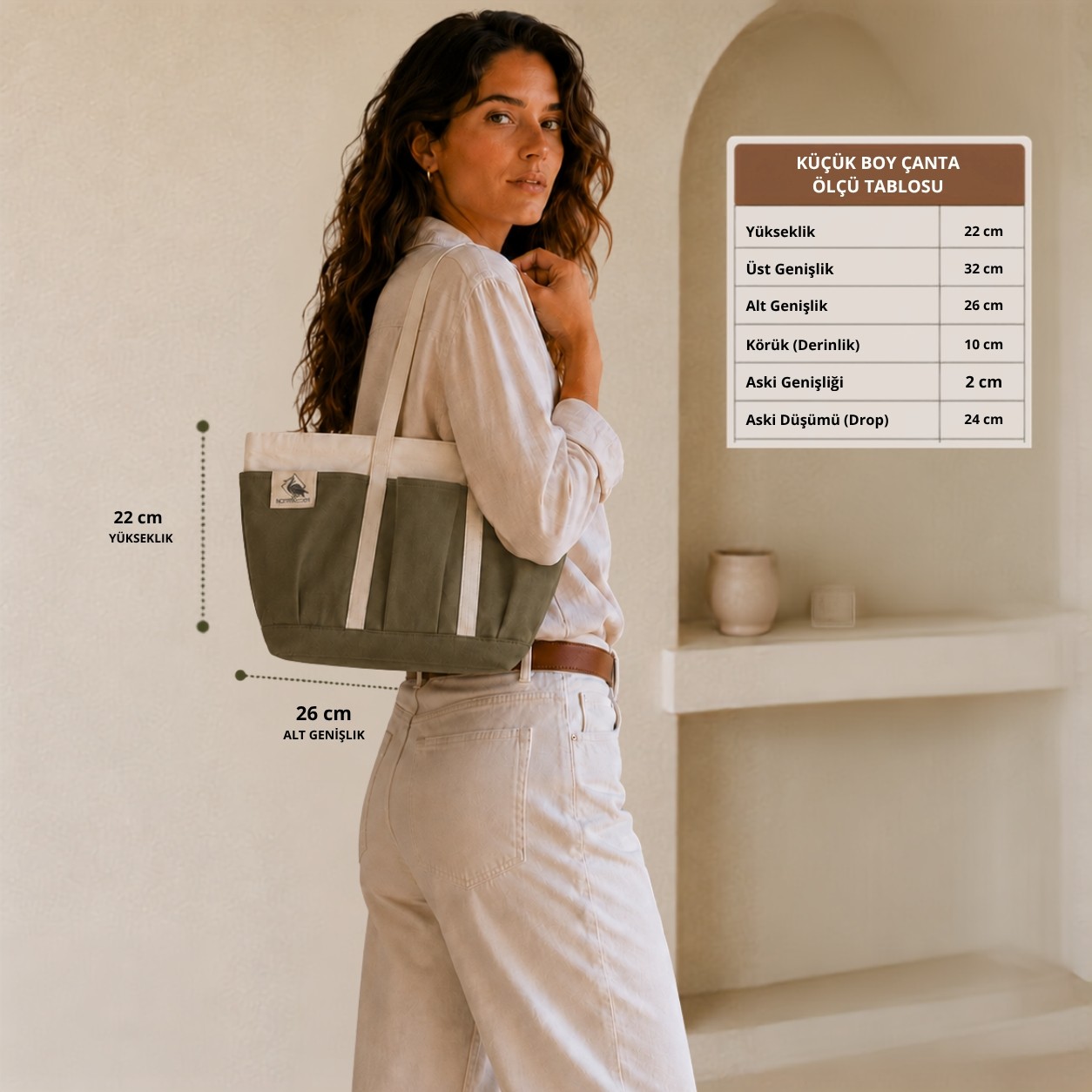 Bordglow Novaglow Design Serisi, Küçük Boy - Kahve - Premium Kanvas Çanta - Tote Bag | 9 Cep - Fermuarlı (32X22X10 Cm) görsel 5