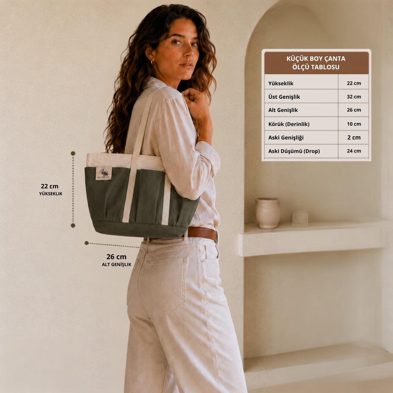 Bordglow Novaglow Design Serisi, Küçük Boy - Kahve - Premium Kanvas Çanta - Tote Bag | 9 Cep - Fermuarlı (32X22X10 Cm) görsel 8