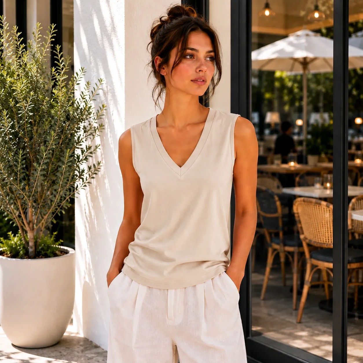 Hayalet Kadın V Yaka Kolsuz T-Shirt Ultra Soft Basic Bluz görsel 7
