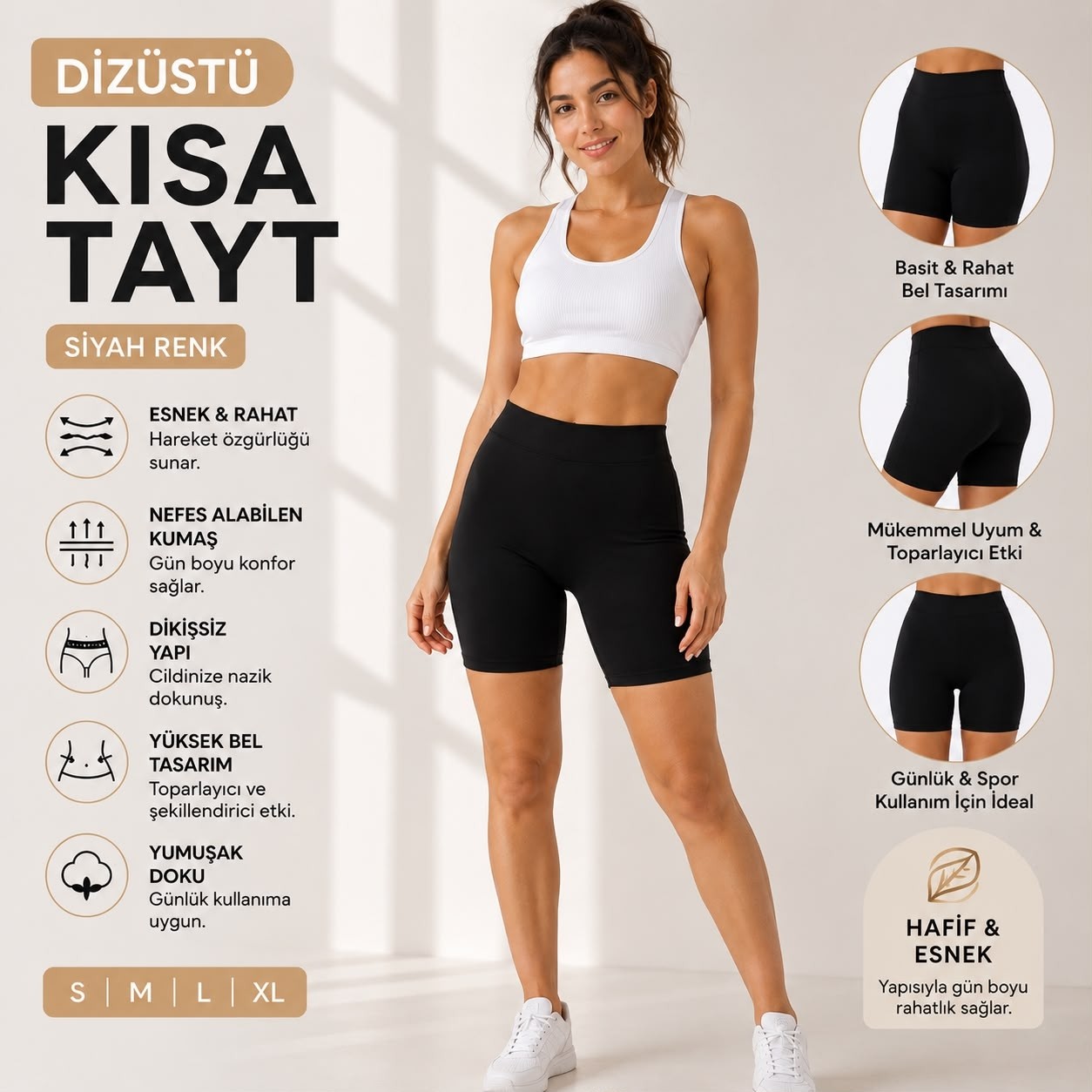 Qulat Modal Kumaş Dizüstü Kısa Tayt, Ince Lastikli, Yüksek Konfor, Günlük & Spor Kullanım