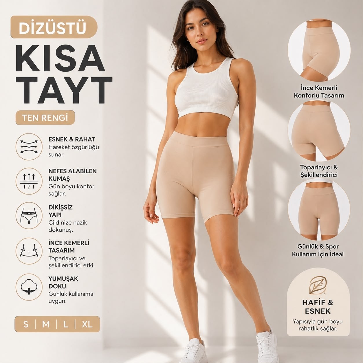 Qulat Modal Kumaş Dizüstü Kısa Tayt, Ince Lastikli, Yüksek Konfor, Günlük & Spor Kullanım görsel 2