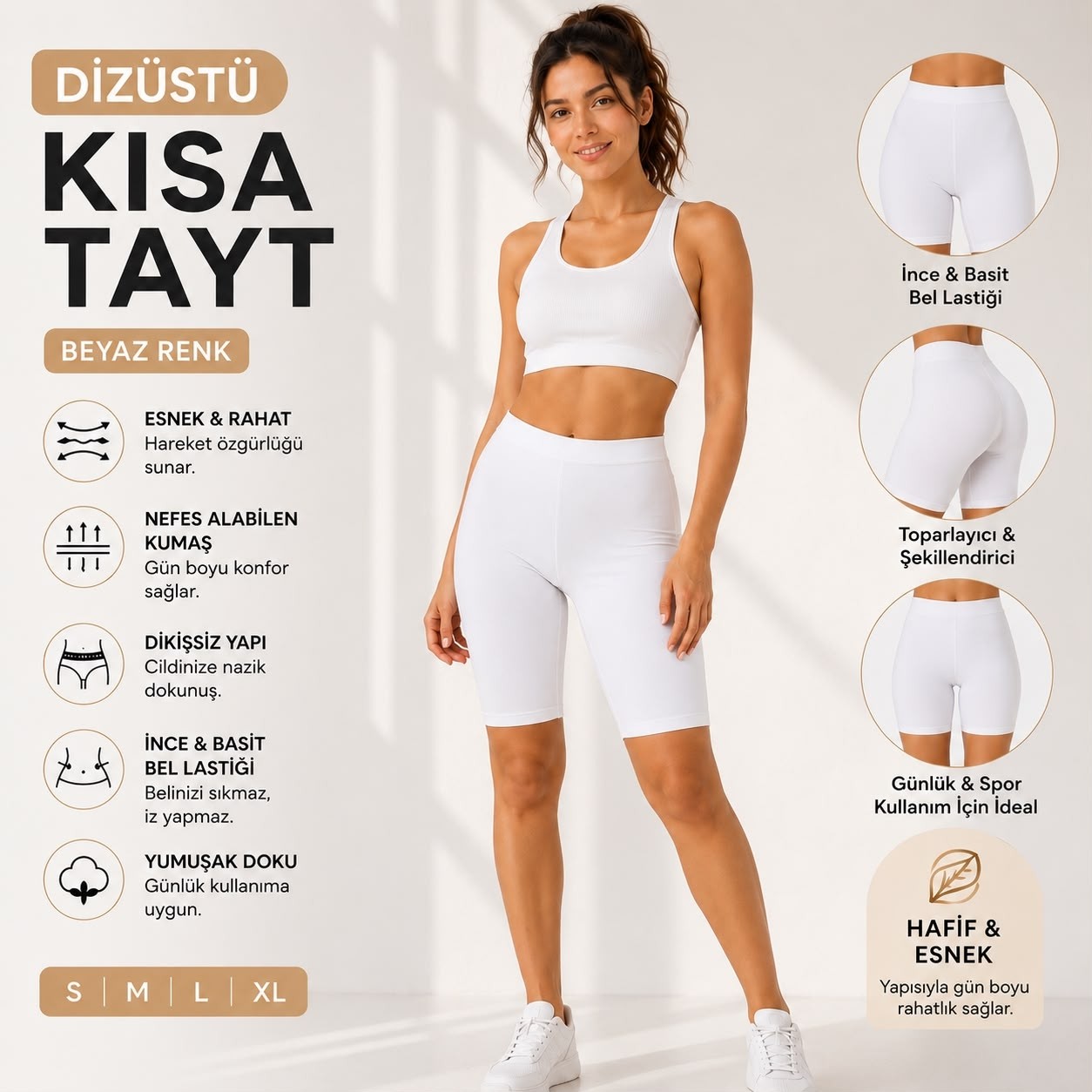 Qulat Modal Kumaş Dizüstü Kısa Tayt, Ince Lastikli, Yüksek Konfor, Günlük & Spor Kullanım görsel 3