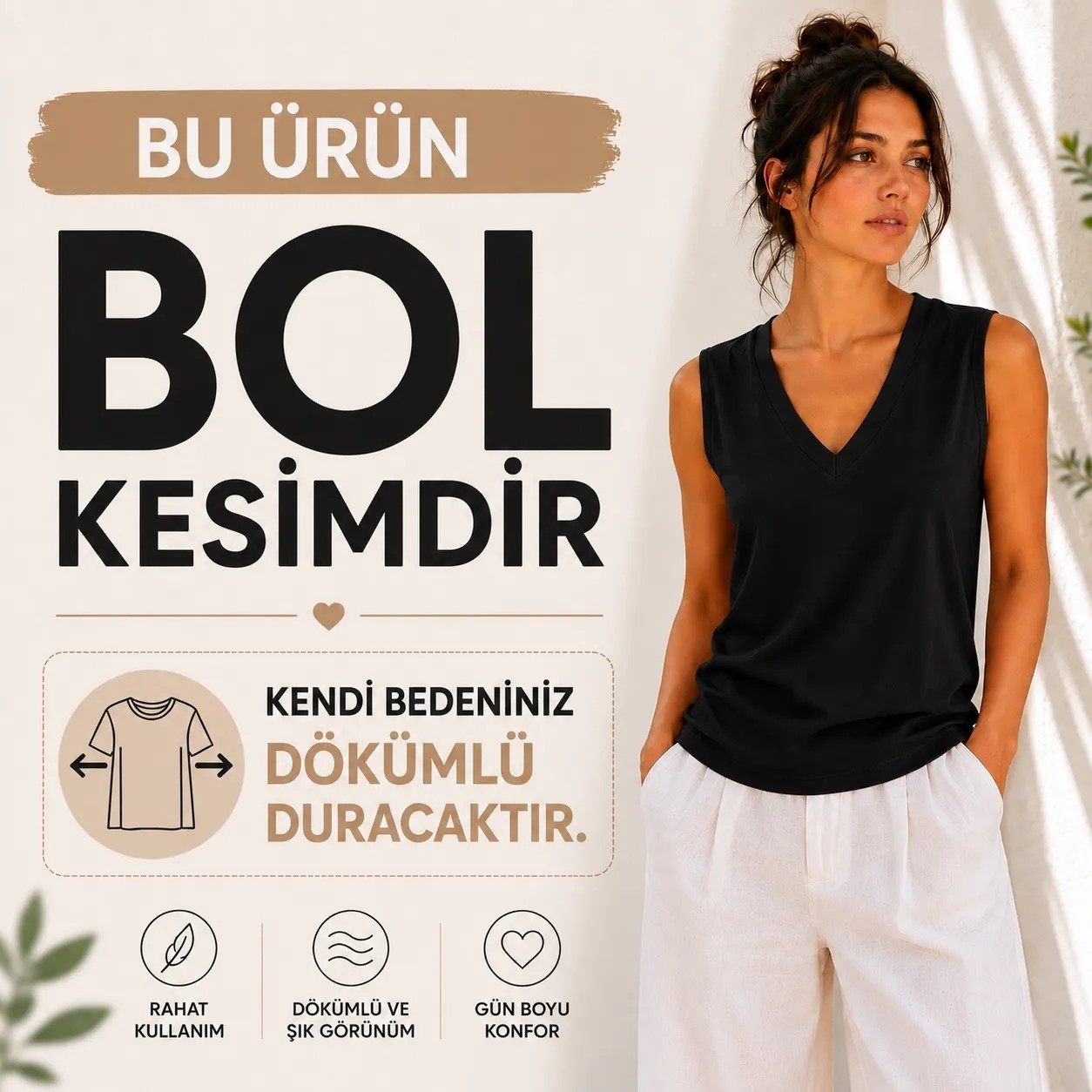 Hayalet Kadın V Yaka Kolsuz T-Shirt Ultra Soft Basic Bluz görsel 5
