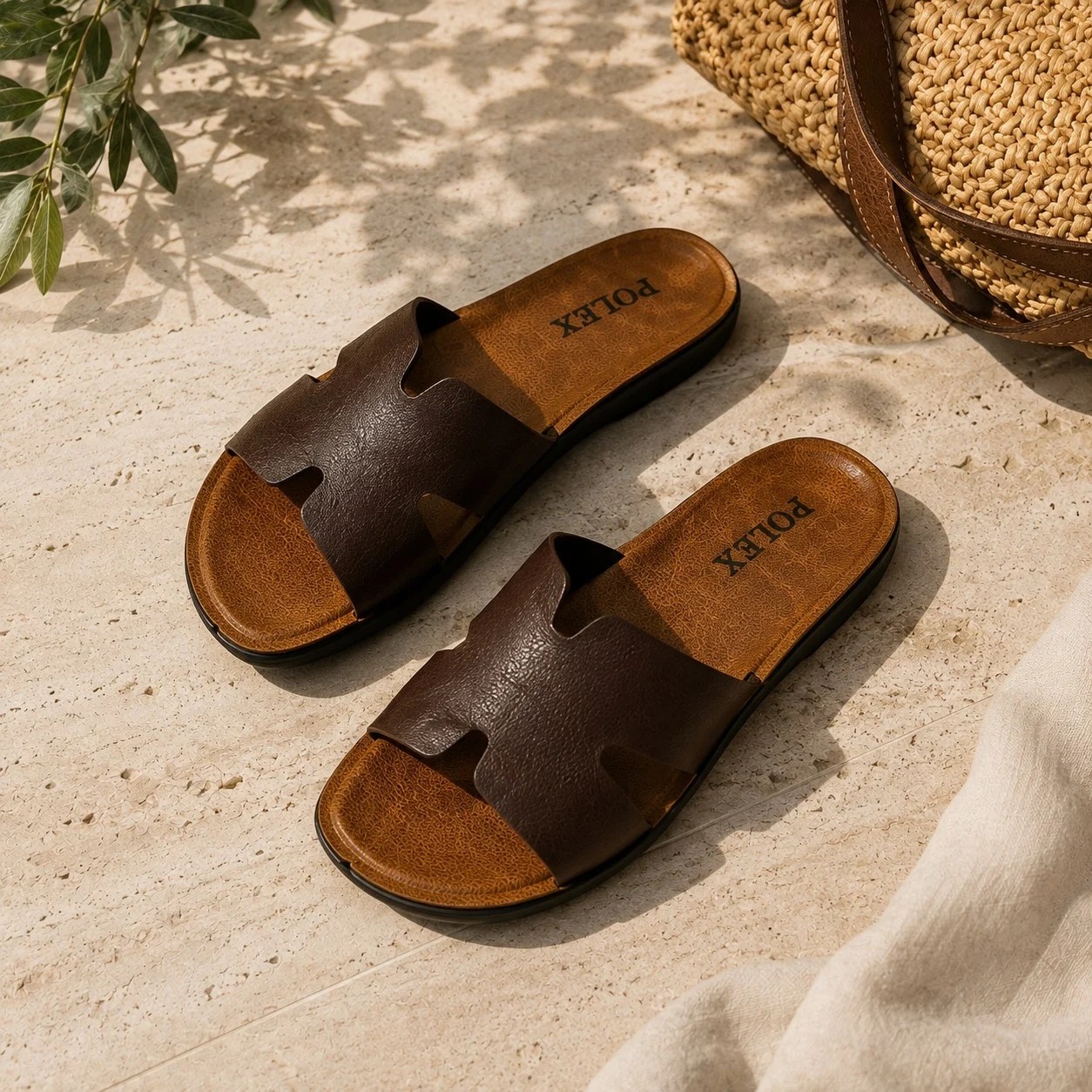 RS Riva Shoes Kadın Kahverengi Deri Terlik Rahat Günlük Yazlık Plaj Bahçe Ev Iç Dış Mekan Terliği görsel 5