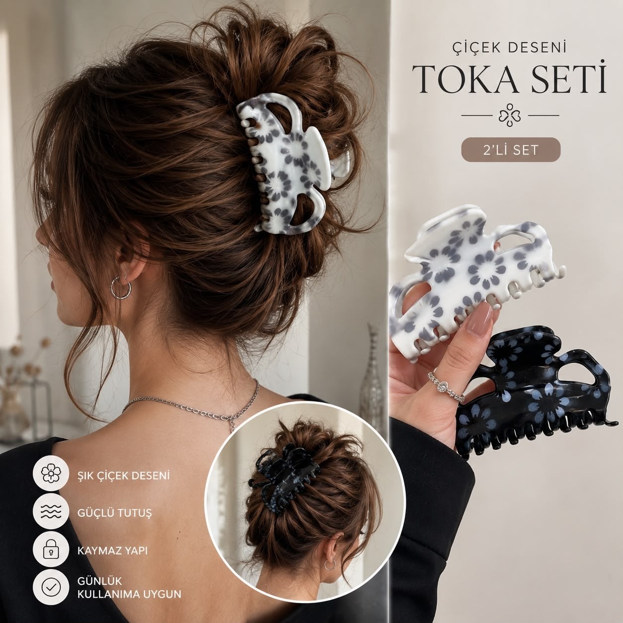İnderin Kadın 2 Li Mandal Toka Seti