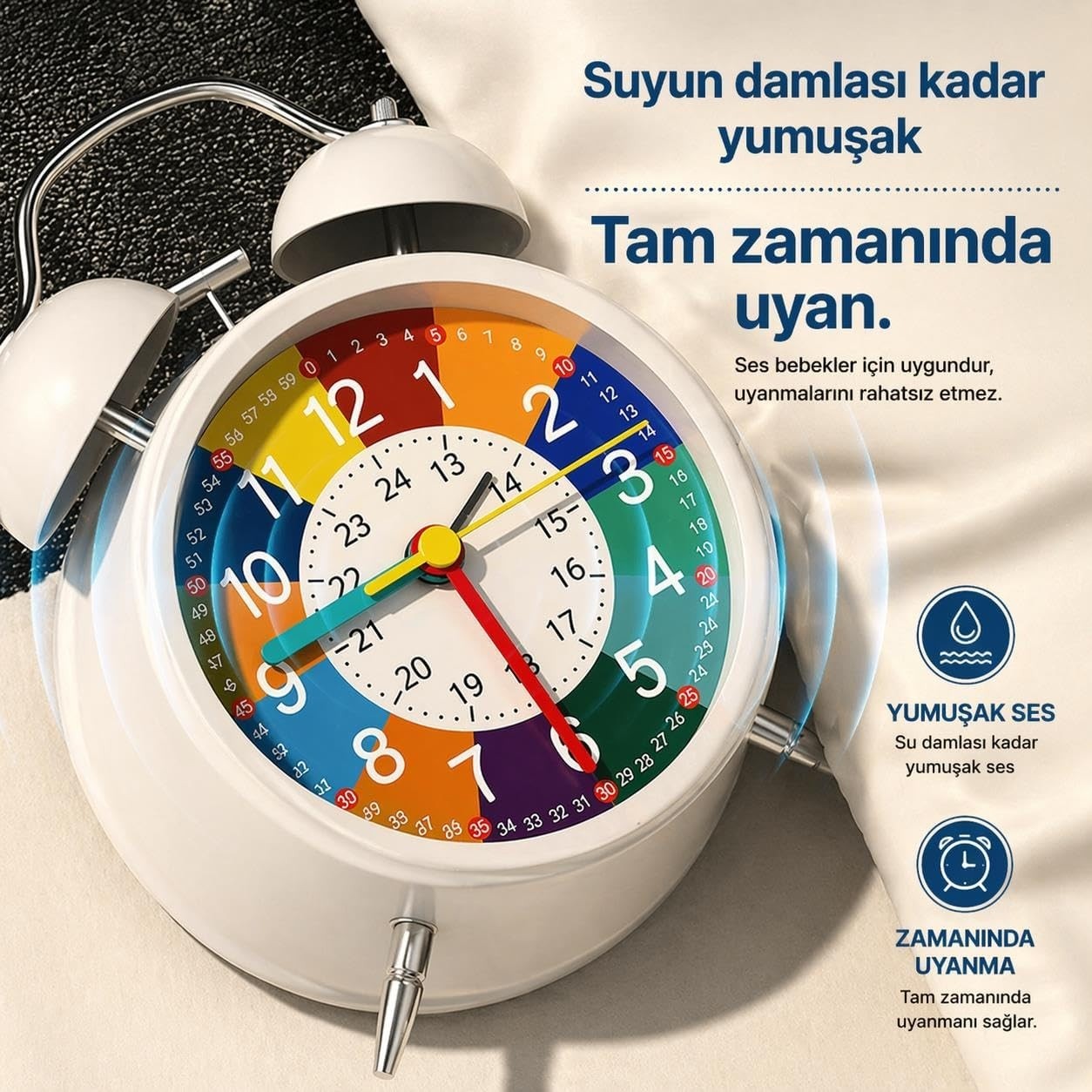 OEM Eğitici Çocuk Alarm Saati | Renkli Öğretici Saat 12/24 Sistem Sessiz Mekanizma Kolay Okuma görsel 5