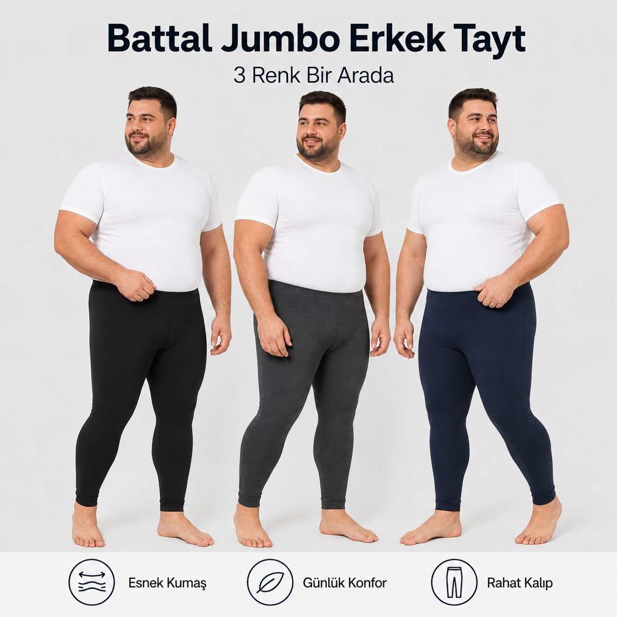don-x | Erkek Battal Büyük Beden 3'renk Termal Kışlık Tayt Antrasit Lacivert Siyah ( 3ADET ) görsel 2