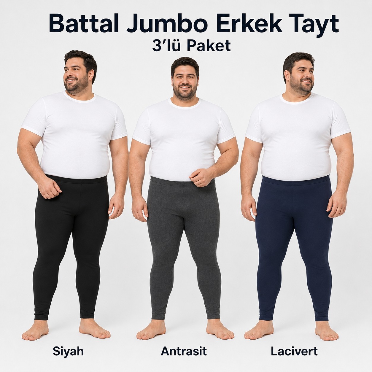 don-x | Erkek Battal Büyük Beden 3'renk Termal Kışlık Tayt Antrasit Lacivert Siyah ( 3ADET ) görsel 7