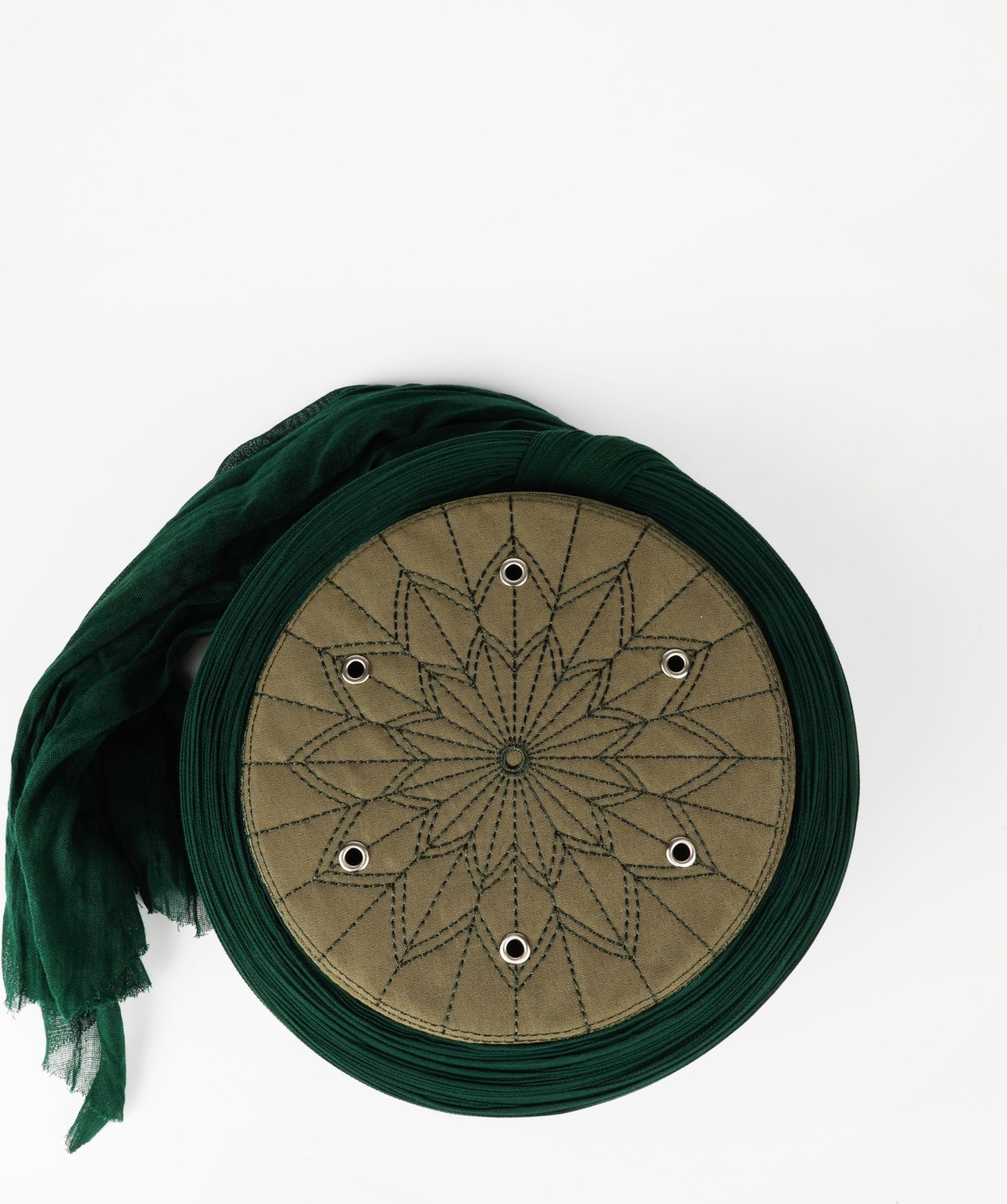 Sarıkhane Talebe Sarığı - Yeşil Kumaş - Yeşil Takke - Yuvarlak Sarım - Kuş Gözü - 7 Metre (Züabeli) görsel 3