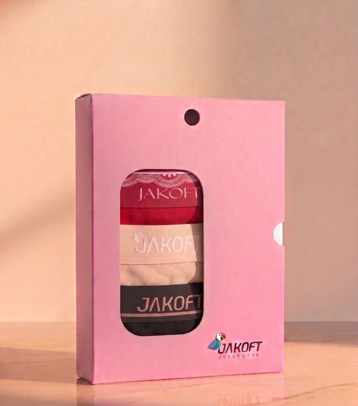 Jakoft Classic Pamuklu Kadın Boxer 3'lü Paket Kırmızı - Ten - Siyah görsel 3