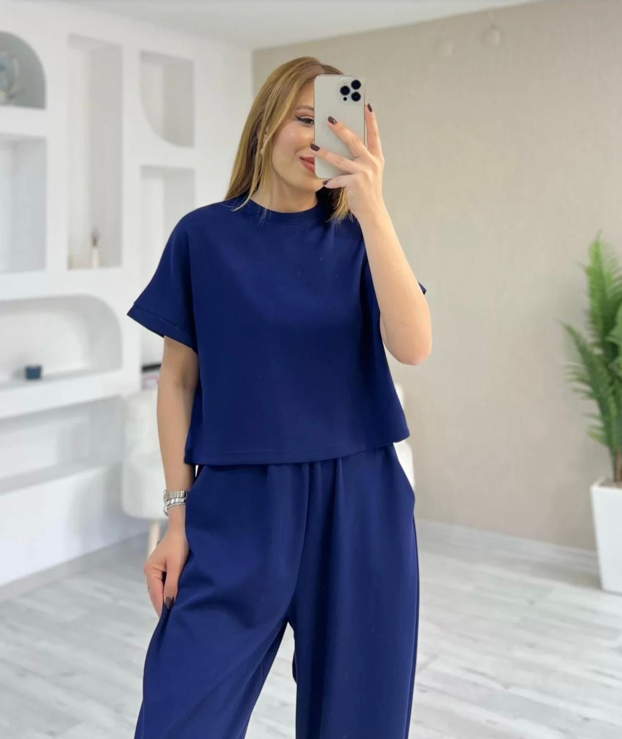 Trending Size Modal Dokulu Kısa Kol Şalvar Takım