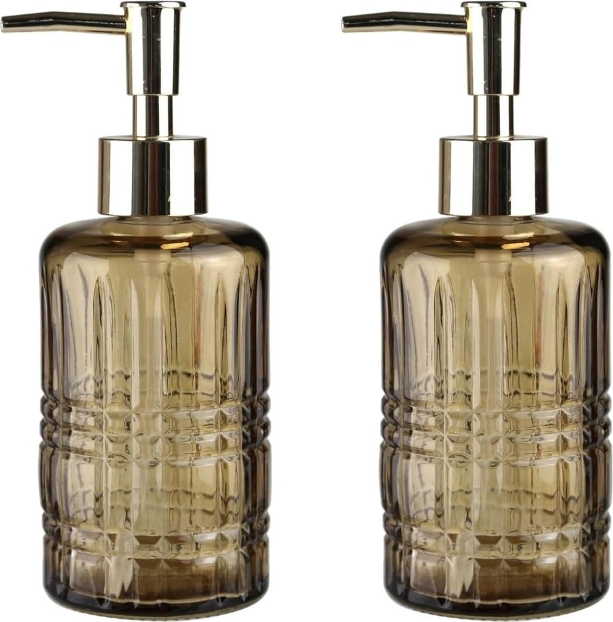 Prime Seti Cam Sıvı Sabunluk 2 Adet,kristal Desenli Kahverengi 300ML 6,8X17,6CM görsel 3