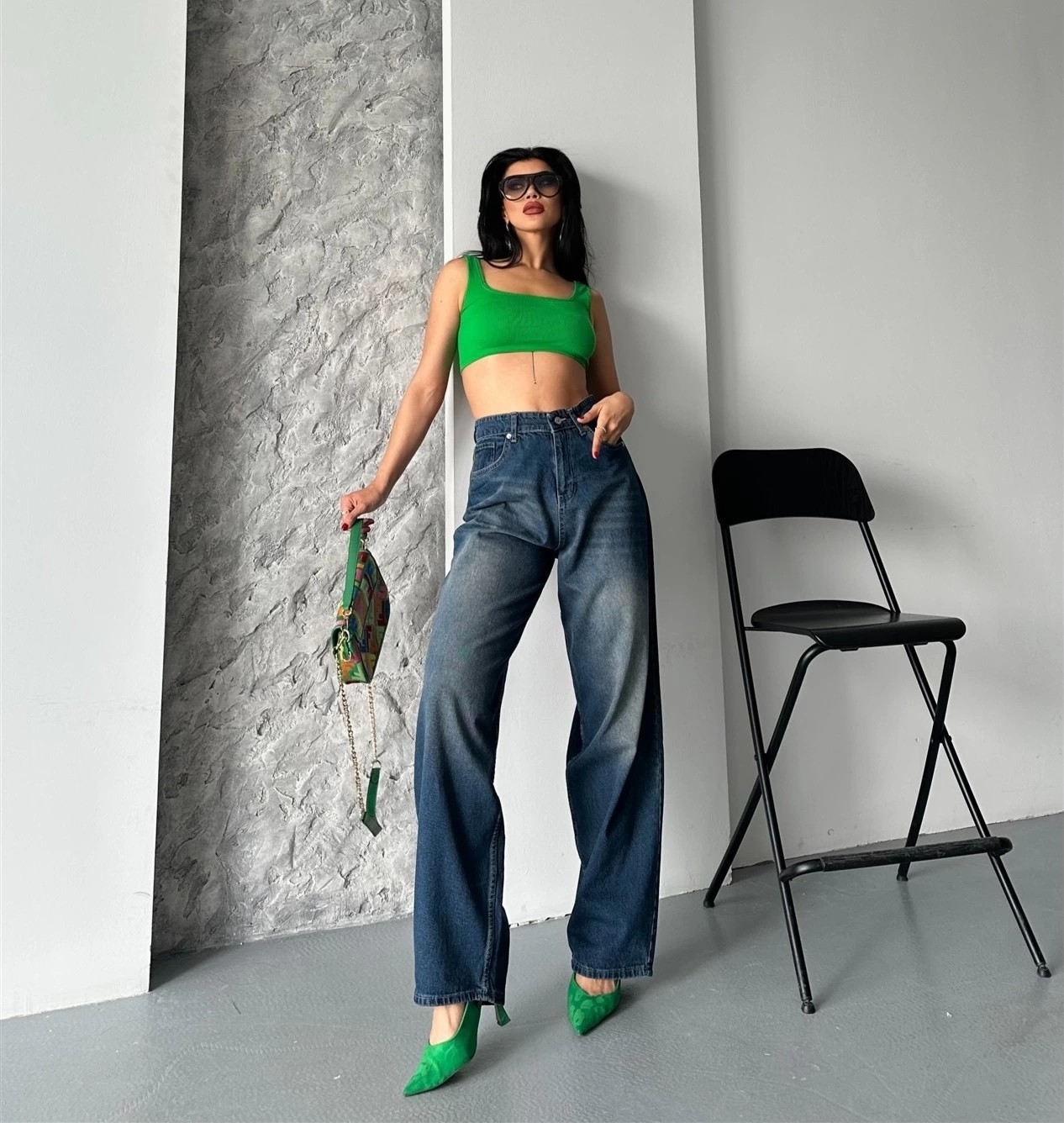 OEY Fashions Baggy Süper Taş Bıyık Yıkama Kahve Tint Jeans Pantolon D2007 görsel 4