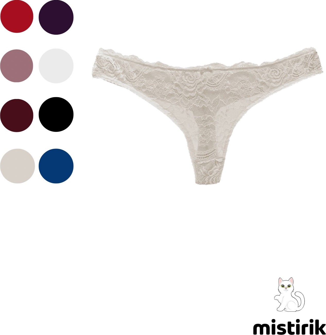 Mistirik Masara Model Dantelli Yumuşak Kumaşlı String Tanga Ekru Renk görsel 4