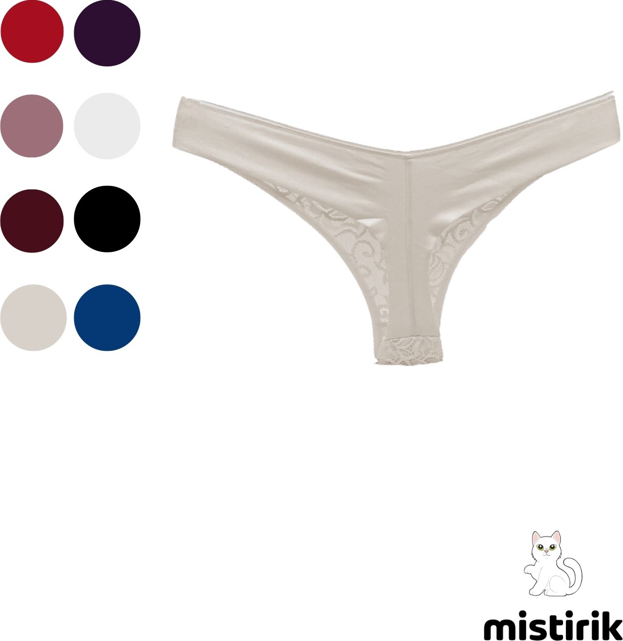Mistirik Masara Model Dantelli Yumuşak Kumaşlı String Tanga Ekru Renk görsel 5