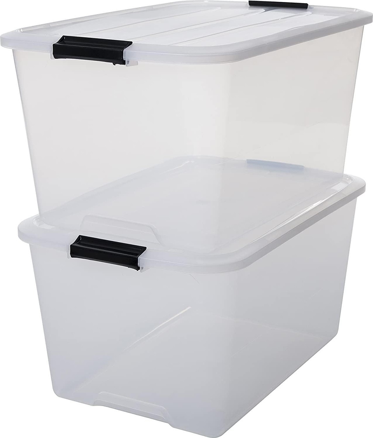 OEM Kapaklı Plastik Saklama Kutuları, 45L, 2'li Set, Şeffaf