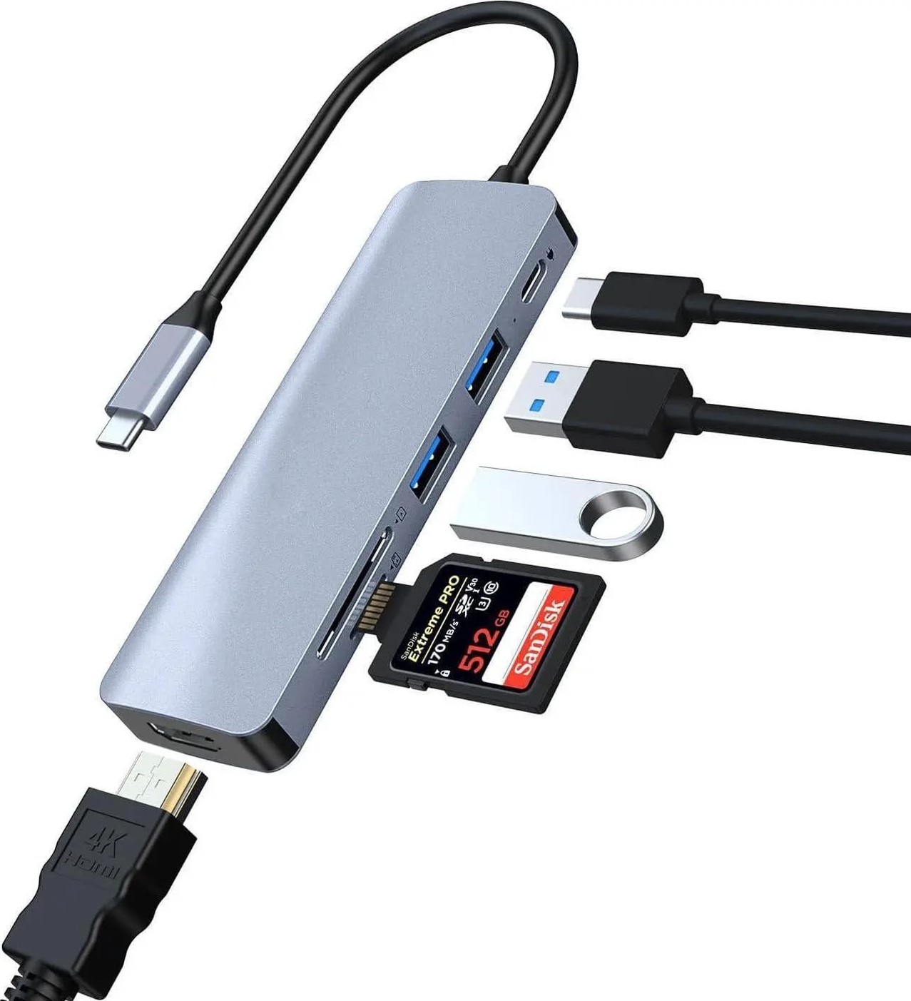 Aesco Lunatic 8040 Type C 3.1 Hub - HDMI 4K Usb2.0 2xusb3.0 Sd Tf Pd 60W 6'sı 1 Arada Premium USB Hub görsel 2