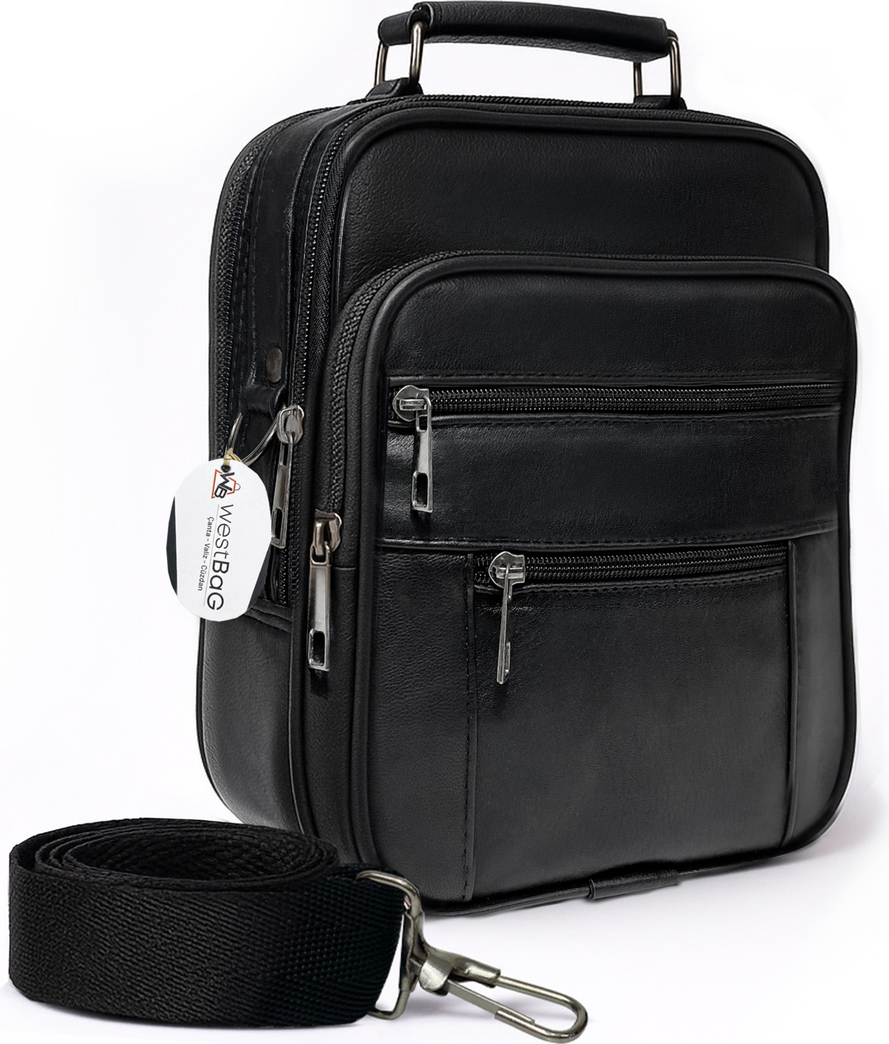 Westbag Erkek Siyah Çelik Kasalı Hakiki Deri El ve Omuz Çantası Ayarlanabilir Askılı görsel 3