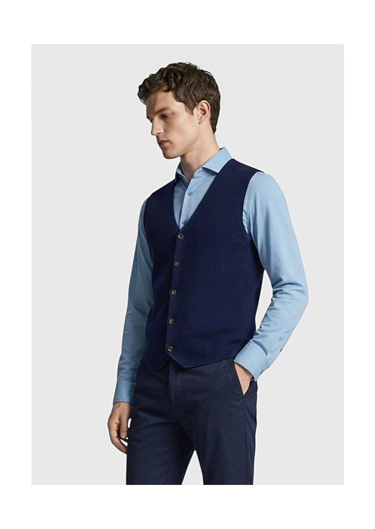 Ramsey Lacivert Regular Fit V Yaka Casual Örme Triko Yelek görsel 7